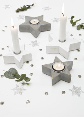 Wooden Star tealight holders ( Grey) - Set of 2
