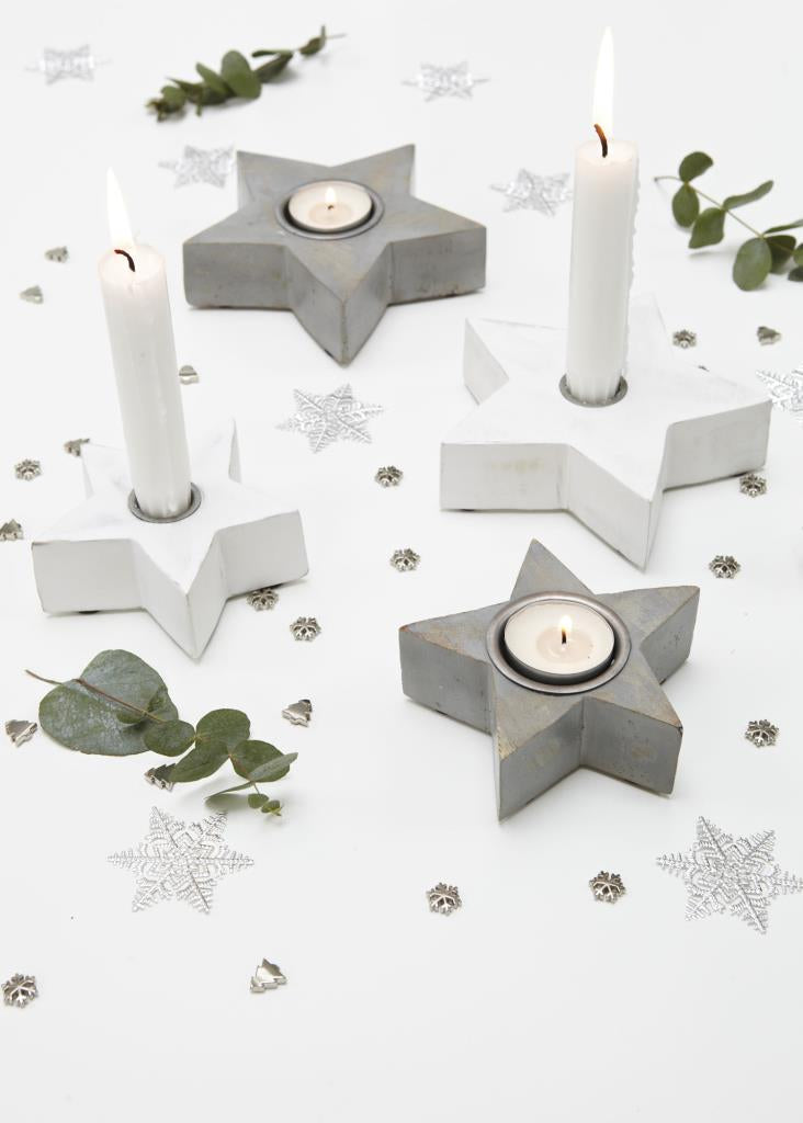 Wooden Star tealight holders ( Grey) - Set of 2