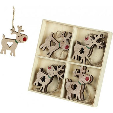 Hanging wooden reindeer - set of 8