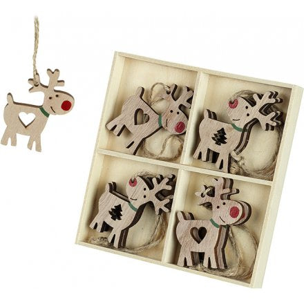 Hanging wooden reindeer - set of 8