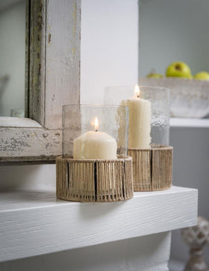 Jute bottom glass lantern
