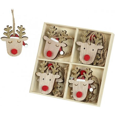 Hanging red nose reindeer - set of 8