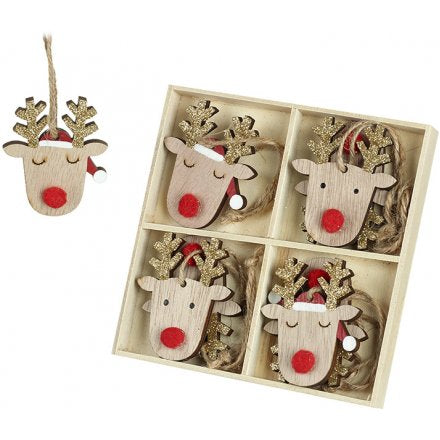 Hanging red nose reindeer - set of 8