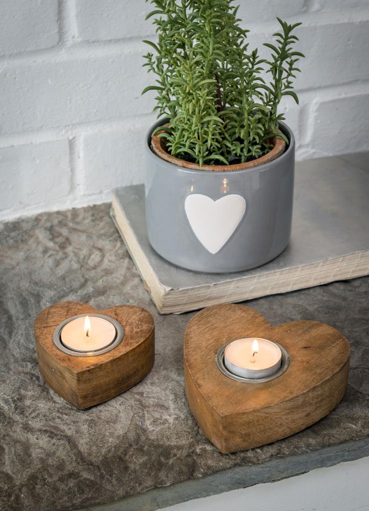 Heart wooden tealight holders ( Natural) - Set of 2