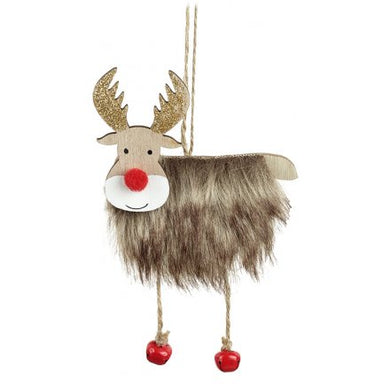 Furry hanging reindeer with bells