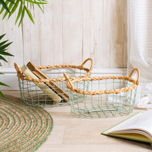 Green Wire & Water hyacinth Storage Baskets - Set of 2
