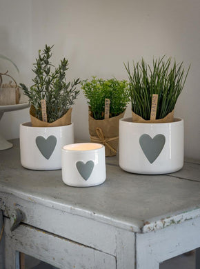 Trio of White heart pots