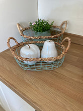 Green Wire & Water hyacinth Storage Baskets - Set of 2