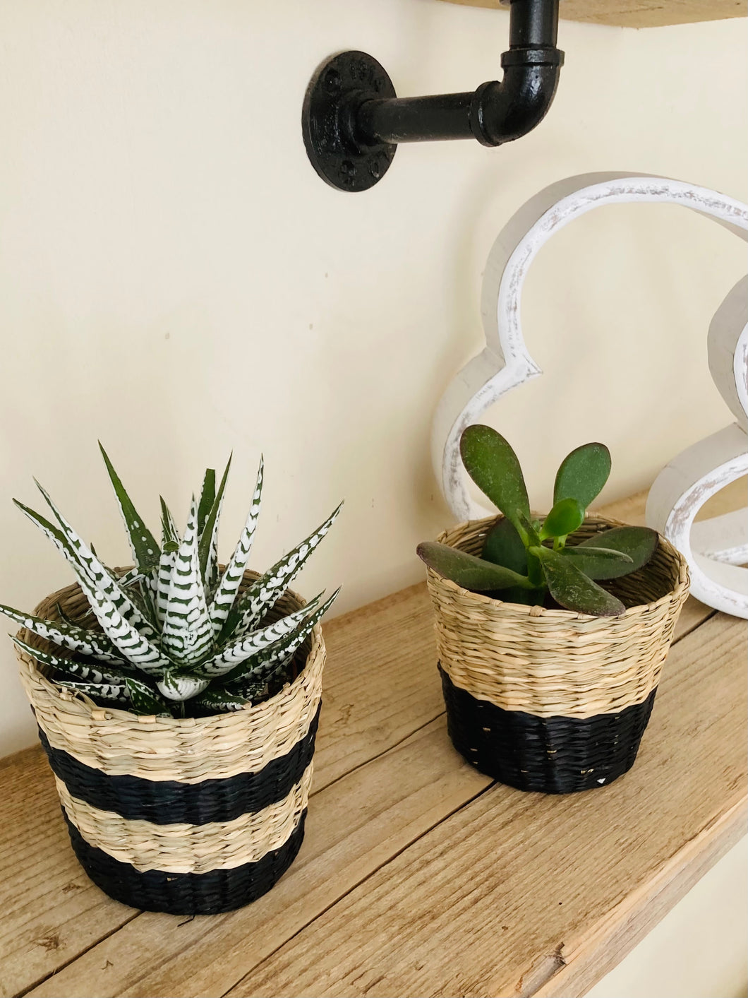 Mini Black/Natural Planters- set of 2