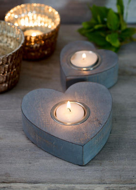 Heart wooden tealight holders ( Grey) - Set of 2