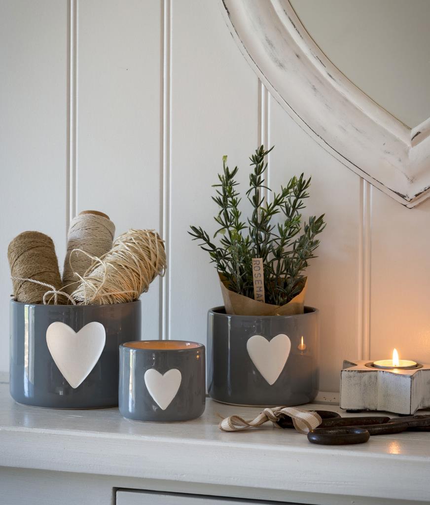 Trio of grey heart pots